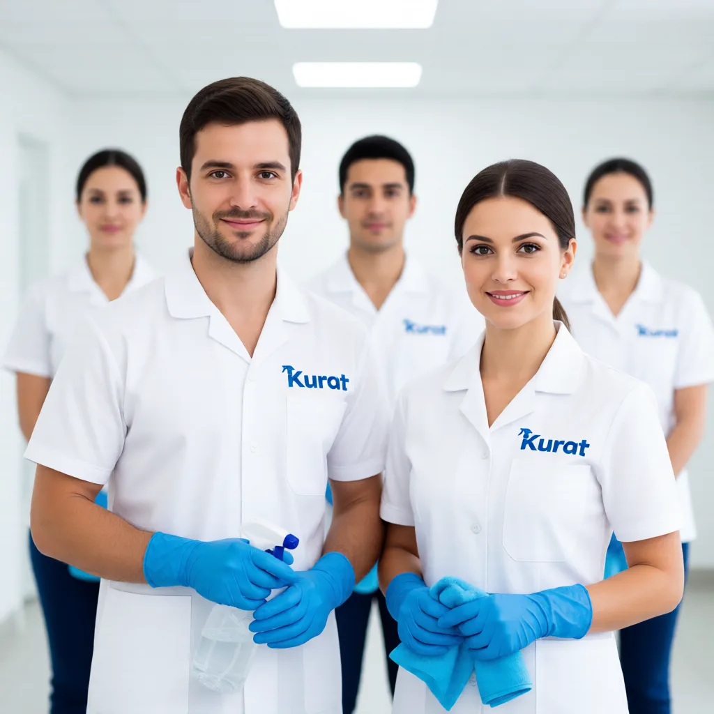 Echipa Kurat în uniformă, gata de curățenie profesională
